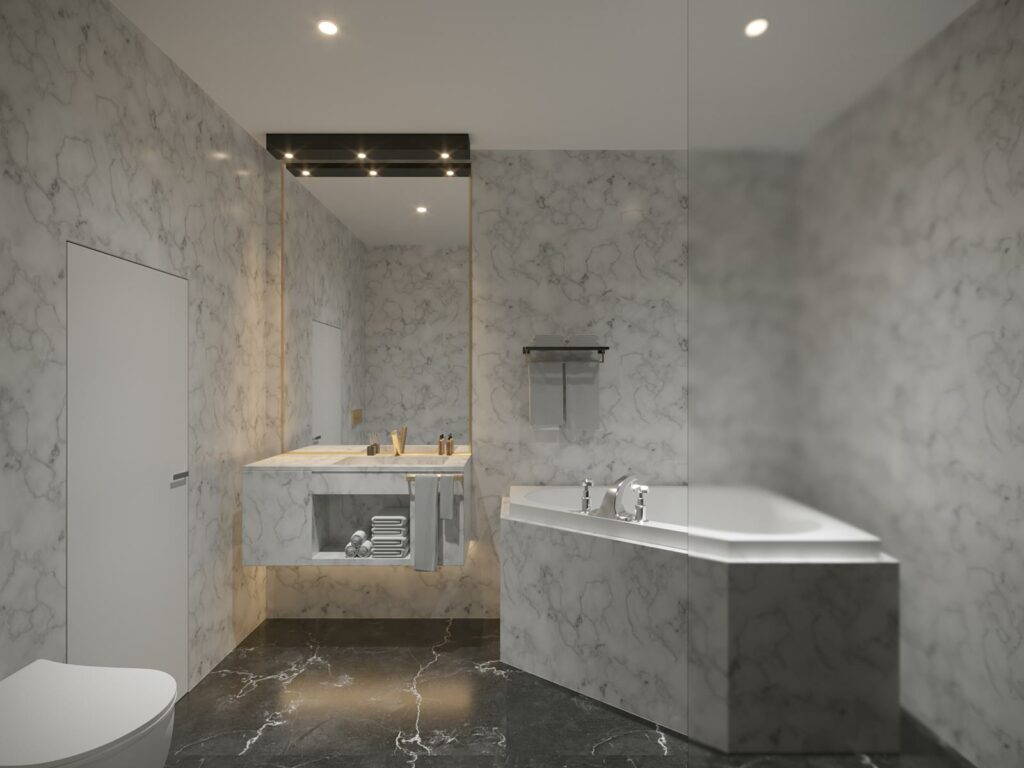 Blick in ein Badezimmer eines Hotelzimmers des Hotel Babylon Royal in Ringsheim