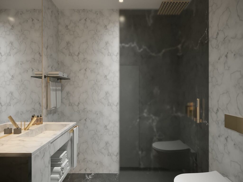 Blick in ein Badezimmer eines Hotelzimmers des Hotel Babylon Royal in Ringsheim